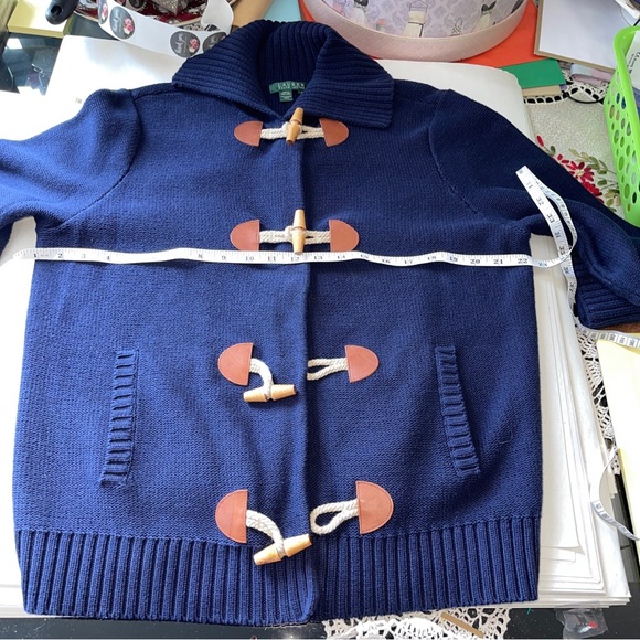 VTG Lauren by Ralph Lauren XL cardigan with pockets, navy blue, high collar, - Picture 9 of 10